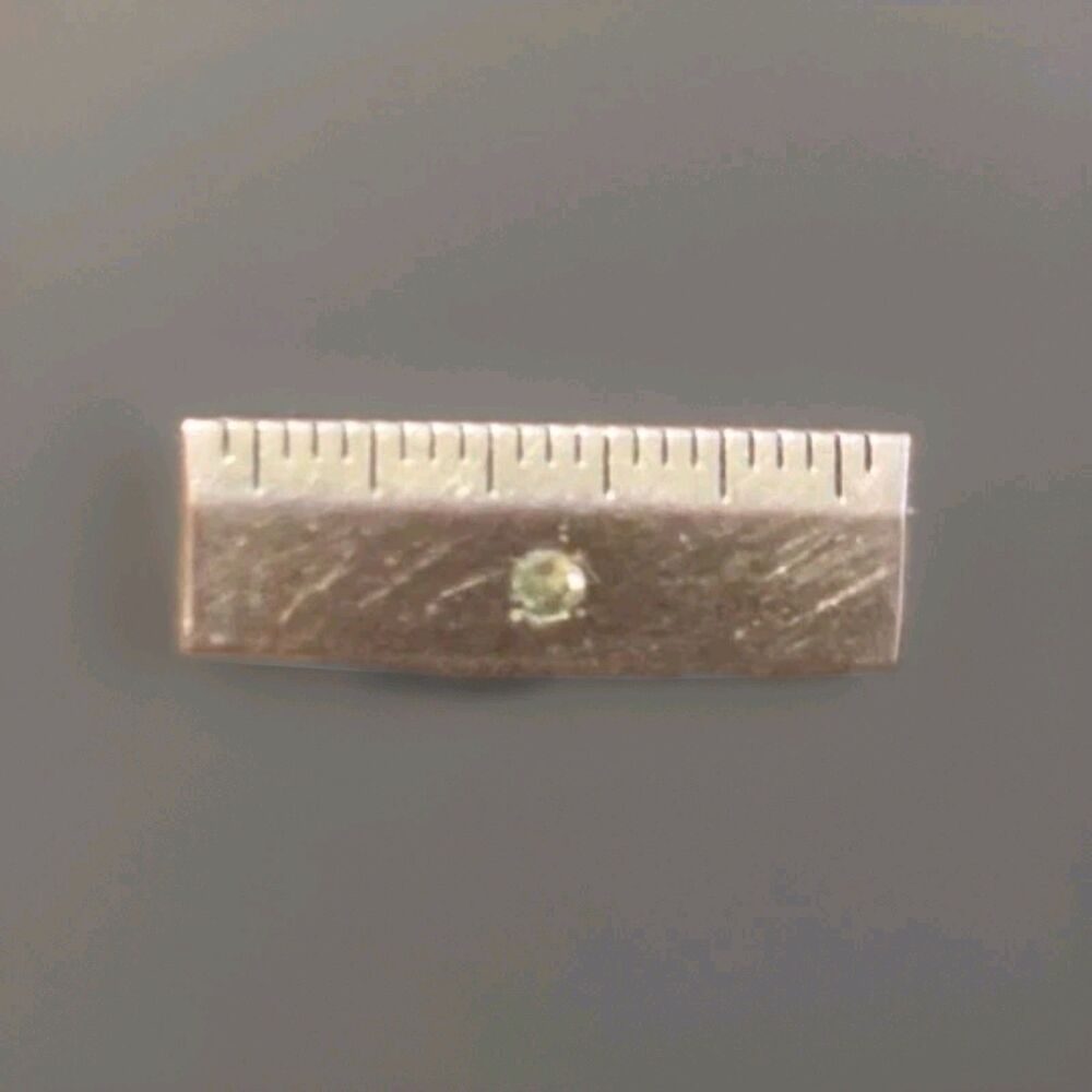 Vintage One Inch Ruler Metal Brooch Pin With Single Rihnstone - Picture 3 of 6